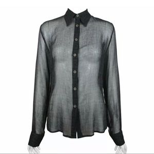 FENDI Monogrammed Sheer Black Button Up, Size 6 US